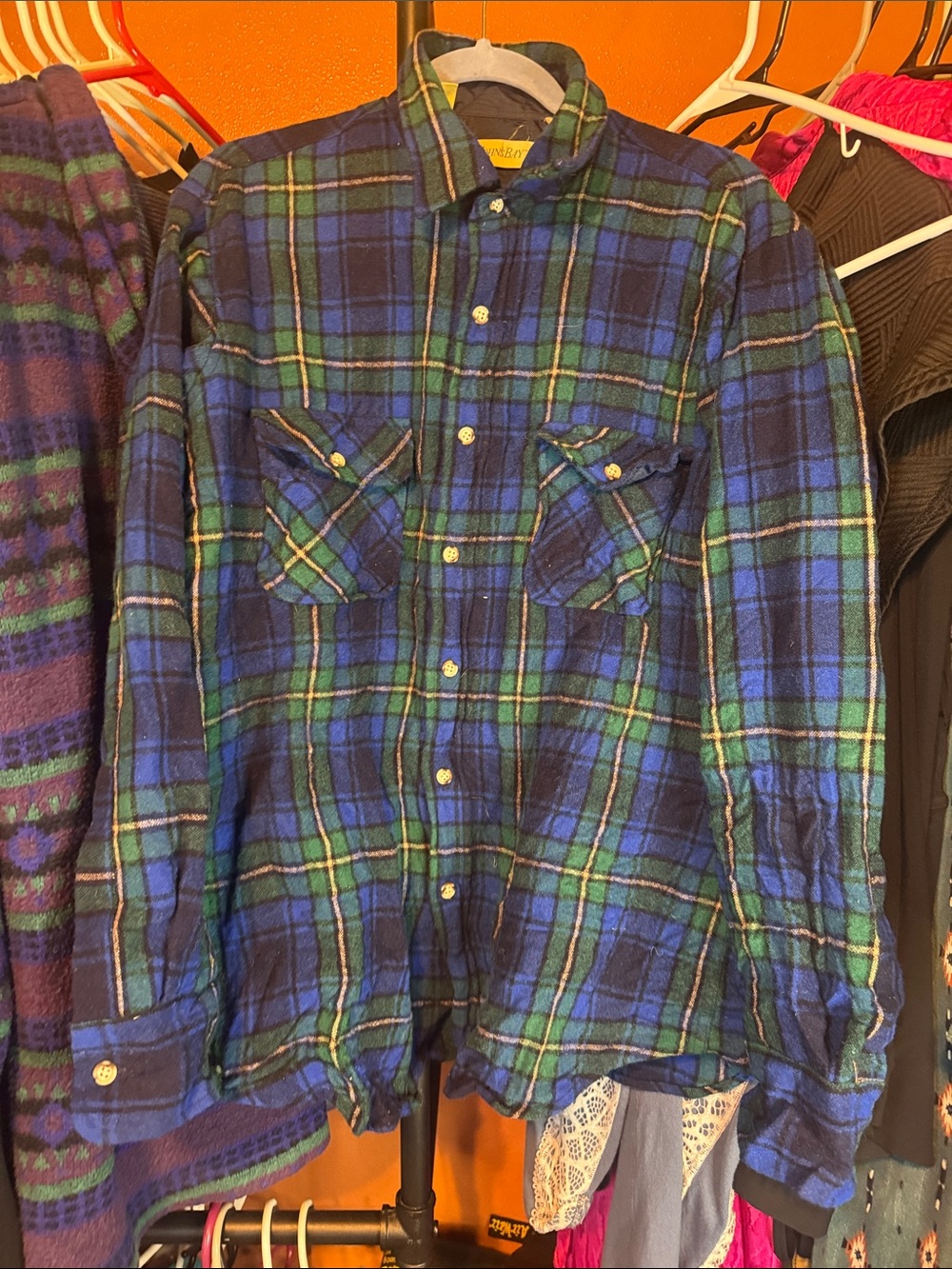 St. John's Bay Blue and Green Plaid Button-Down Shirt
